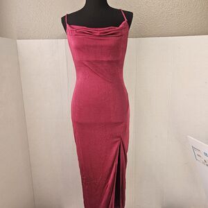 Nwt Dina  Slit Pink Gown Sz Small Spaghetti Strap Draped Neck Line Elegant P278